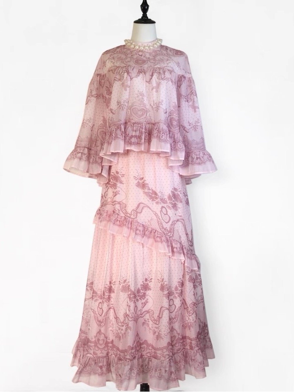 Designer-style Pink Ruffle Maxi Two-Piece Dress - Picture 3 of 12
